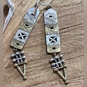 Silpada Sterling silver brass tribal Aztec Silver drop Dangle Earrings w3283